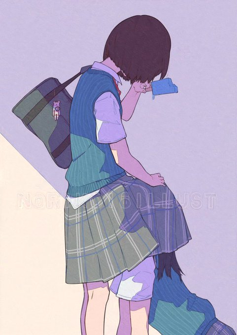 「brown hair plaid skirt」 illustration images(Latest)