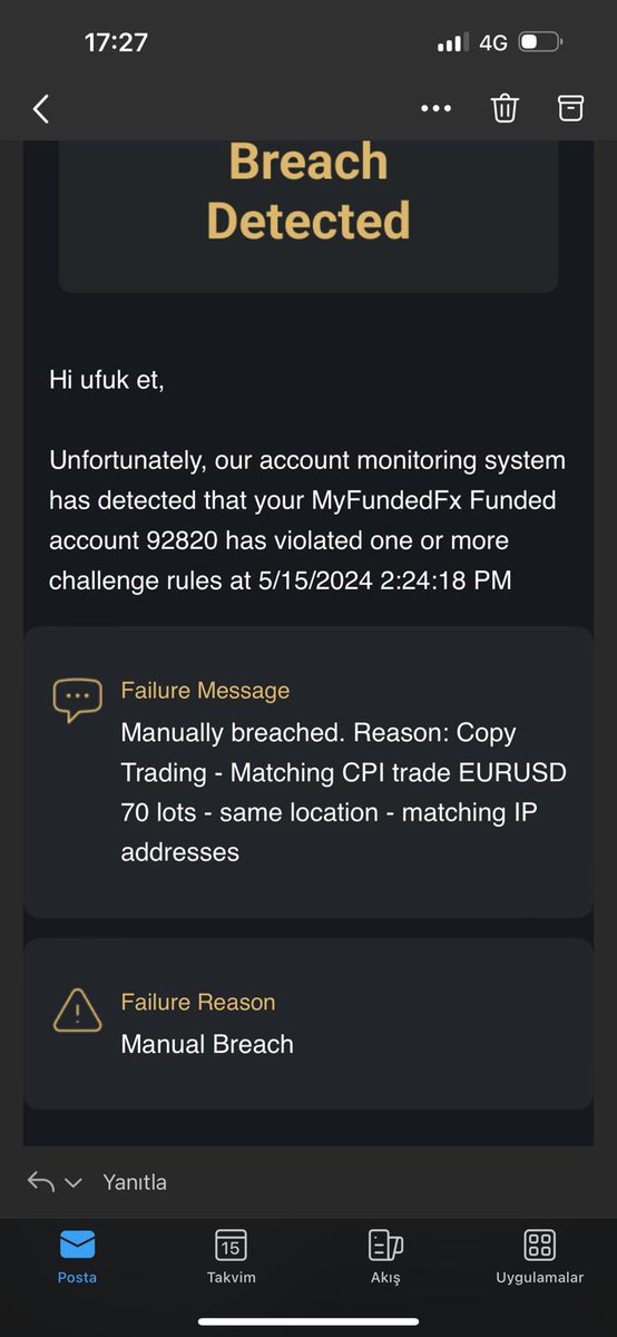 kriptoebo's tweet photo. .@MyFundedFX HABER TRADE TUZAĞI KURARAK HEM FUNDED HESAPLARINIZI BANLIYOR HEM DE PAYOUTLARINIZA EL KOYUYOR!

Başımıza gelen olayı kısaca anlatayım..

Uzun süredir Brightfunded da işlem yapıyordum ve çevremdeki bazı olumsuz geri bildirimlerden sonra En çok payout alan partnerlerden .@herculestradefx in referansı ile .@myfundedfx den hesap satın aldım. 
(Geçen sene  hep batuhanaynacının referansını kullanmıstım)

Cpi haberinden Eurusd de birçok kişi gibi bende  yükseliş bekliyordum ve halilinde yükseliş yönlü analizini görmem benim için ek confirme oldu. Halil ve diğer takip ettiğim kişiler herhangi bir enty Tool atmamıştı. Yani nereden gireceğini nereden çıkacağını belirtmemişti. Bende aynı şekilde nereden gireceğimi ve nereden çıkacağımı sosyal medyada paylaşmadım. Sadece yükseliş beklediğimi gösterdim

15.Mayıs tarihinde CPI haberini trade ettim. 

Haber trade kuralları ; haberden 3 dakika önce işlem alınır ve 3 dakika sonra işlem kapatılabilir. 

Bu kural çerçevesinde haberden 3.20 saniye önce işlemi açtım ve güzel kâr ettiğim için haberden 4.3 dakika  sonra işlemi kapattım. 11.183 dolar para kazandım.

45 dakika sonra  Hesabımın banlandığı mailini aldım.

Gerekçe olarak ; same location-match ip- same adress - copy trading gösterildi.

Bende daha önce bu şirketten payout alan birkaç kişiye durumu soyleyip sebebinin ne olabileceğini ve ne yapılabileceğini sordum. Geri dönüş yapanlardan @herculestradefx kendisininde banlandığını söylediğinde mailleri karşılastırdık

Bana gelen mail ile @herculestradefx gelen maildeki lot miktarları eşleştiğinden onun ile birlikde şirket ceosu @MattLeech a mesaj yazdık. 

Halil  tamamen farklı dakikalarda ve farklı lot  miktarında  farklı şehirlerde ve farklı yerlerden işlem açmış. 

Bizi bir süre bekletti ve ertesi gün supporta yazın demesi üzerine  destek ekibiyle iletişime geçtik. Bize hiçbir kanıt sunmadan ve asla dinlemeden hesaplarımıza ve toplamda 20.000 dolar payout- 175.000 dolar funded hesaplarımıza el koydular.

Bizler sosyla medyada işlemlerini ve referanslarını paylaşan  traderlarız. Kim bizim referansımızla hangi işlemi alacağını kontrol etmemizin imkanı var mı? 
Bizim analizlerimizi görüp nereden nasıl işlem alacağını kontrol etmemizin imkanı var mı?

Bizim başımıza gelen bu olay , yarında sizin  başınıza gelmemesi için her zaman birlik olmalıyız.