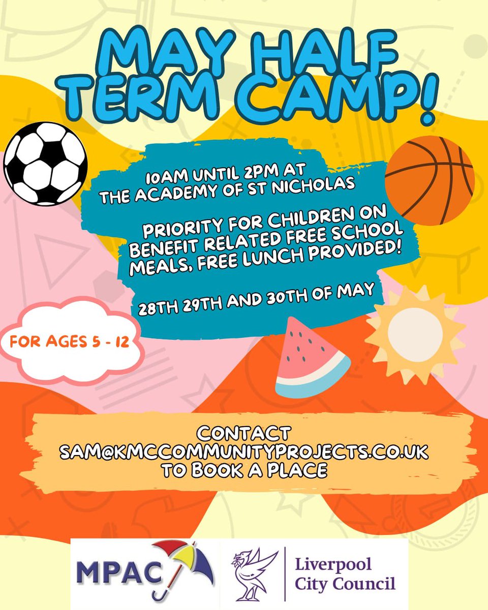 We are now taking bookings for our May Half Term Camp☀️ There are a limited number of places available so please be quick as these camp are in high demand! All details of the camp and how to book can be seen on the flier below⚽️🏀🎨