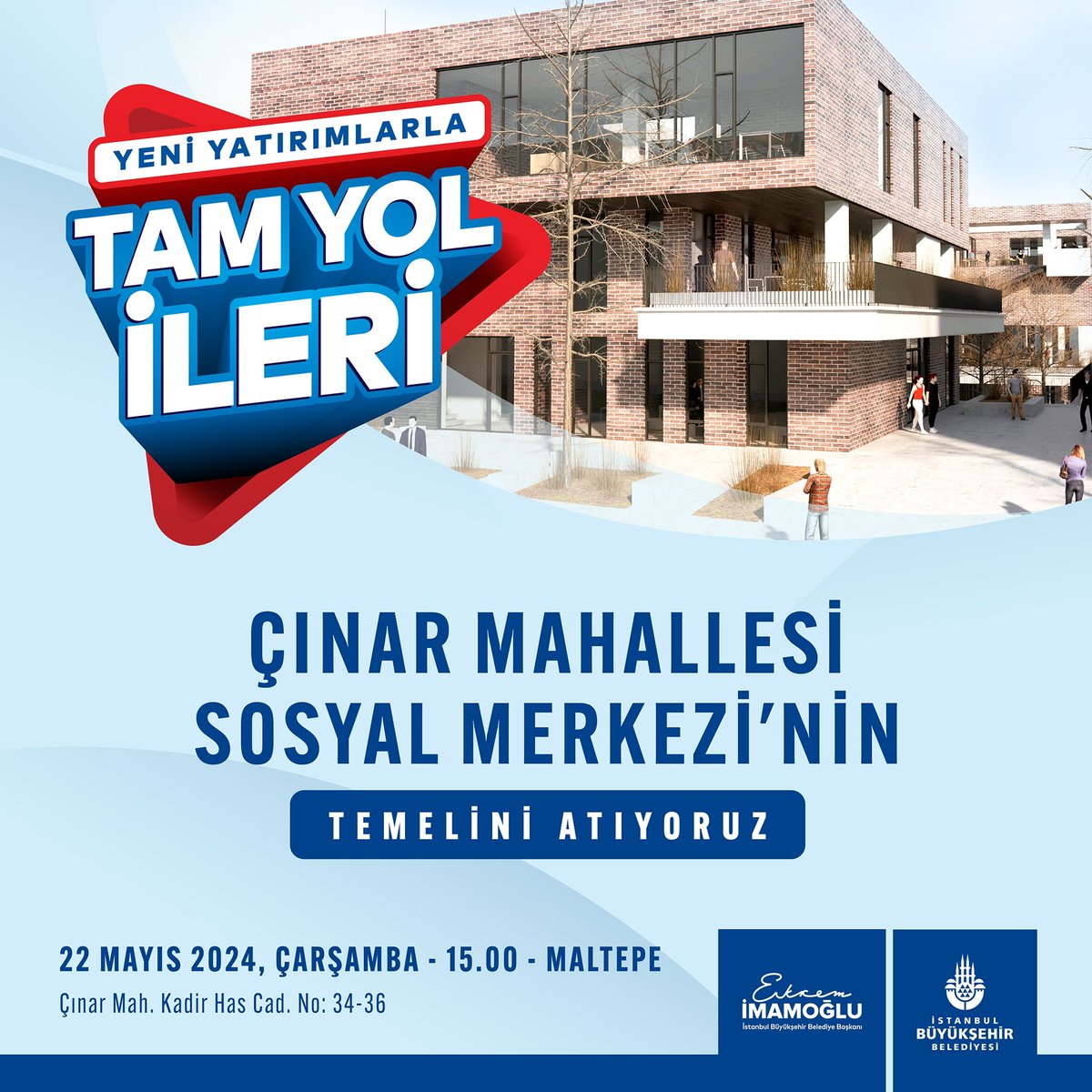 Maltepe Çınar Mahallesi Sosyal Merkezi’nin temel atma törenine tüm vatandaşlarımız davetlidir. 🕰️22 Mayıs Çarşamba - 15.00 📍Çınar Mahallesi Kadir Has Caddesi No:34-36 - Maltepe
