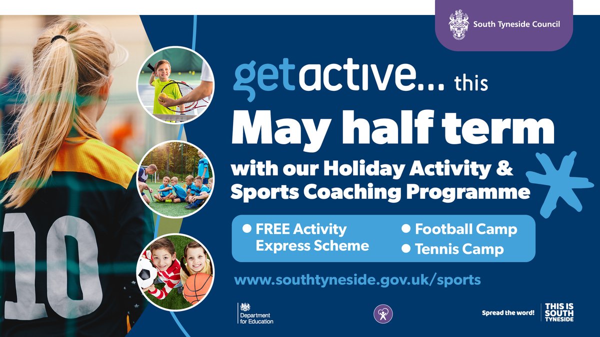 On your marks, get set, go – get ready for our fantastic range of sports coaching sessions and FREE fun activity schemes across South Tyneside. 📅 Tues 28 - Fri 31st May 2024 ⚽ Football Camp - Boys & Girls 🎾 Tennis Camp ⚾ FREE Activity Express Teams southtyneside.gov.uk/schoolholidays…