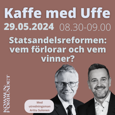 ☕️Statsandelssystemet för kommunal basservice förnyas. Hur påverkar reformen kommunerna? Vem vinner, vem förlorar?  
Möt utredaren @ArtoSulonen i Kaffe med Uffe den 29 maj.  Anmäl dig här👇
kommunforbundet.fi/evenemang/2024…
#statsandelar #kommuner #kommunekonomi