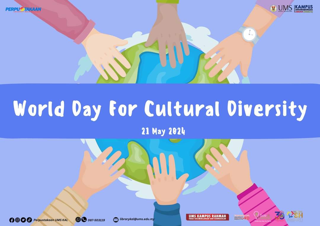Libkal_UMS's tweet image. WORLD DAY FOR CULTURAL DIVERSITY 2024 

-World Day for Cultural Diversity for Dialogue and Development, also known as Diversity Day, is an annual celebration held on May .

#WorldDayCulturalDiversity
#LibraryUMSKAL