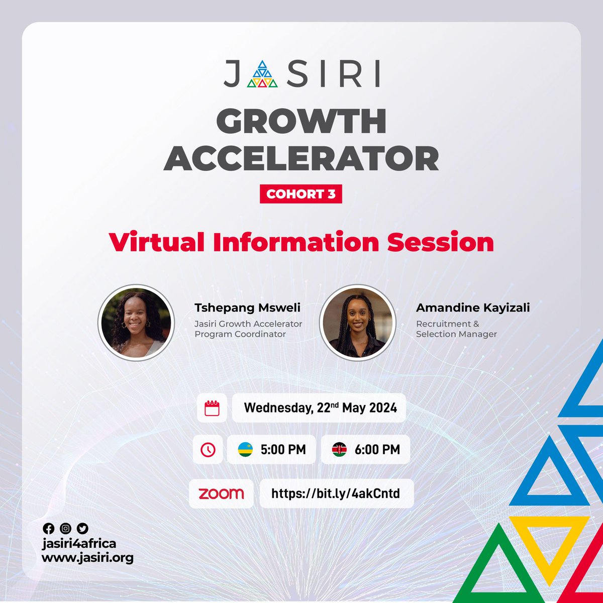 Are you wondering how the Jasiri Growth Accelerator can elevate your startup? 
Not sure about the eligibility criteria? Join our info session to get all the details! 
RSVP now: bit.ly/4akCntd 
🌟 #Jasiri4Africa