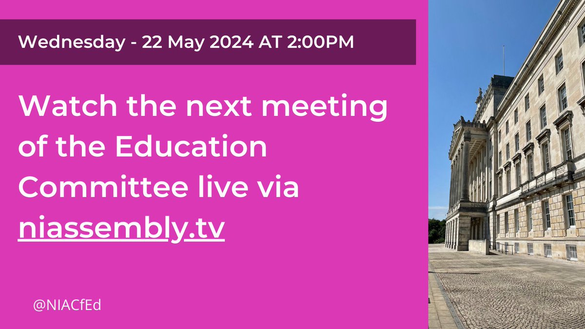 At our next meeting the Committee for Education will receive briefings from: 🔵 @CaraFriendNI @ABAonline on addressing bullying in schools 🔵 @Education_NI 📅 22 May ⏰ 14:00 📄 lk.cmte.fyi/KtLV 🏛️Room 29 📺 NIA TV (niassembly.tv)