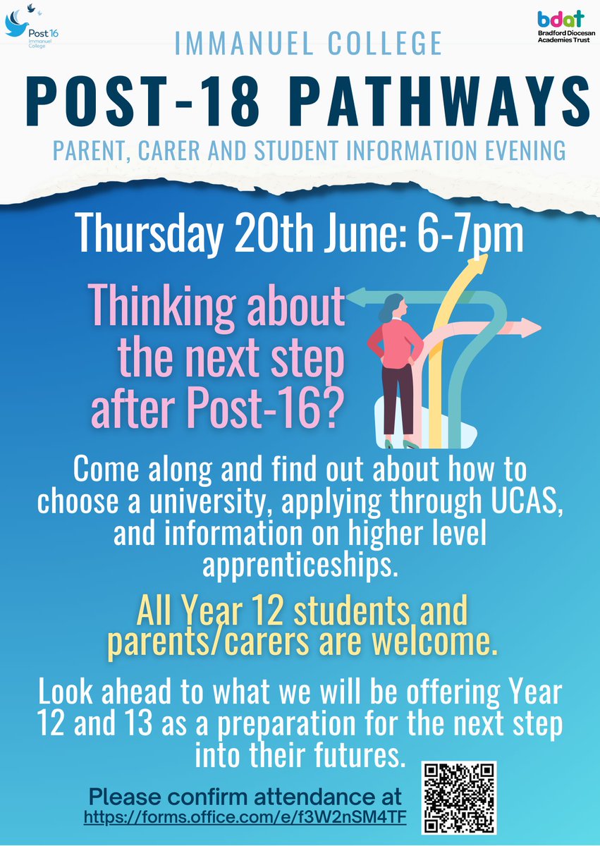 📍 Post-18 Information Evening 📍
Join us in just under a month for more information. Please RSVP by completing the following form - forms.office.com/e/f3W2nSM4TF #Post16 #Post18 #StayLocalGoFurther
