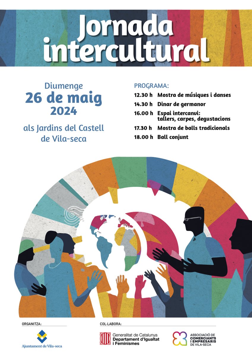 Diumenge 26 de maig a partir de les 12.30 h, al jardí del Castell de #Vilaseca celebrem la Jornada Intercultural en commemoració del Dia Internacional de la diversitat cultural per al diàleg i el desenvolupament amb música, danses tradicionals, tallers i dinar intercultural.