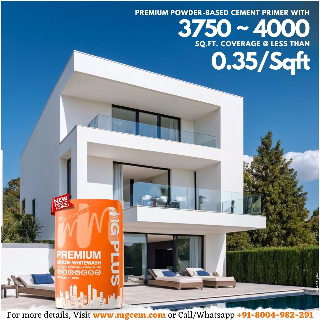 MGCEMWHITEWASH's tweet photo. 3750-4000 Coverage @ less than 0.35/sqft. 💫 #MGPLUS

Upgrade your space with India's No.1 Premium Powder-Based Cement Primer MG PLUS. 🧡

Dealership/Distributorship info: Call/WhatsApp 080049 82291

Visit 🌐 https://t.co/7dZZy34ZkR

#Cement #Primer #WhiteWash #Affordable #Cem https://t.co/xPAWkRLsny
