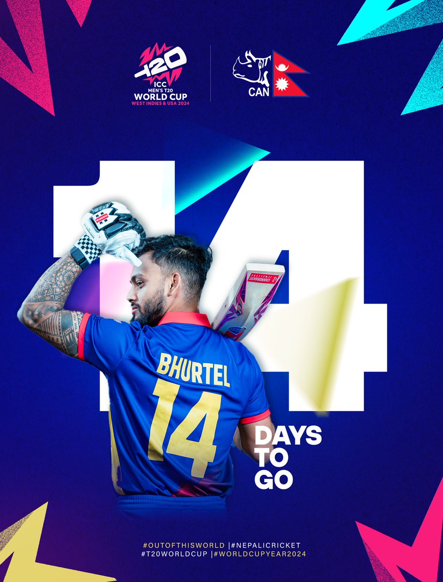 ⏳ Counting down to the action at the global stage 🇳🇵🌍

Only 14 days left until the #Rhinos roar into action at the ICC Men’s T20 World Cup 2024! 🏏

#OutOfThisWorld | #WorldCupYear2024 |
#NepalCricket | #20WorldCup