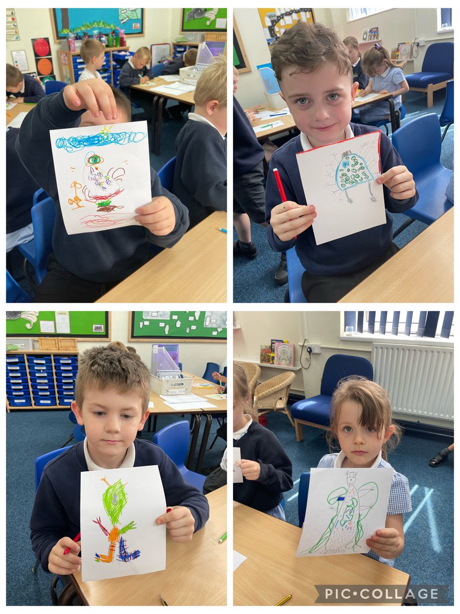 Year One have been out and investigated the crash site! They found clues to help them imagine what the aliens might look like! They then used the Essential Skill of creativity to draw the aliens based on the clues gathered! <a href="/BarntonMissR/">Miss Rutter</a> <a href="/BarntonMrsRW/">Mrs Wieckowski</a> #BCNPSCrashLanding 👽