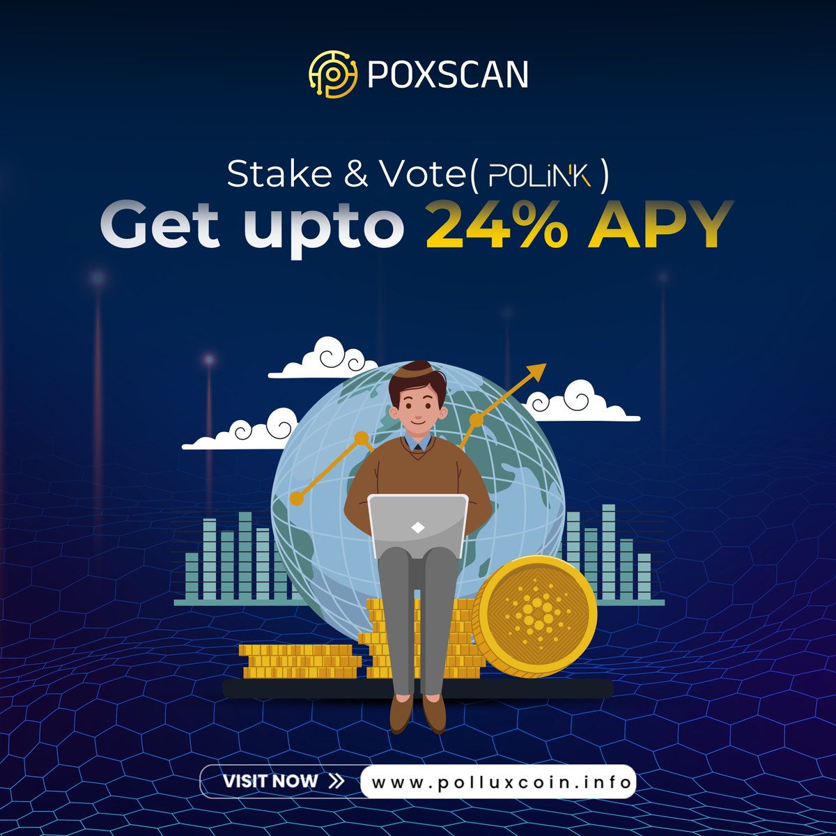 Polluxchain's tweet photo. "Unlock up to 24% APY with the Pollux Chain Protocol! 📷 Stake your assets and cast your vote for SRs right from your wallet. Start earning today and watch your crypto grow! 📷📷 #CryptoEarnings #StakeAndVote #PolluxChain #PassiveIncome #CryptoInvesting" https://t.co/2wybFTf3iC