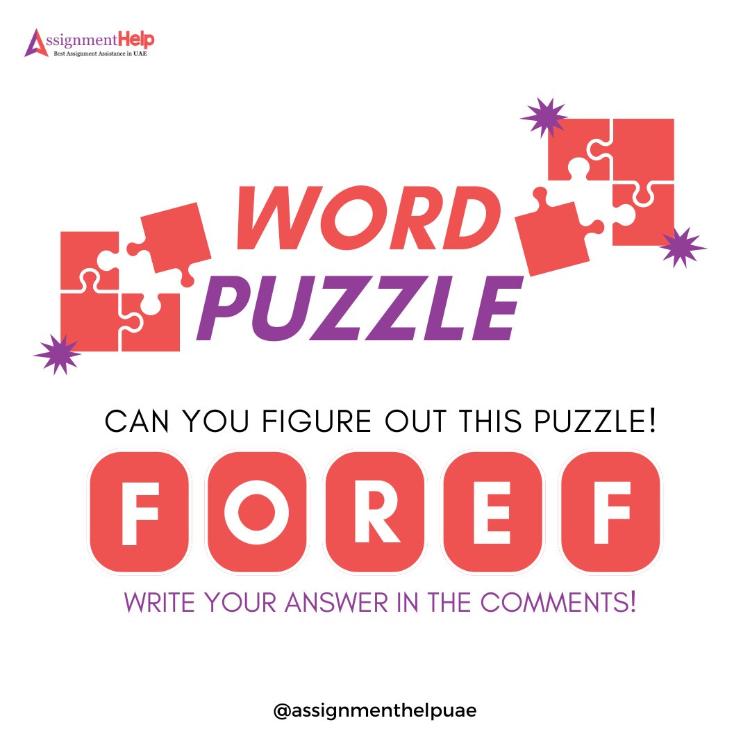 UAEAssignmentss's tweet image. Let the wordplay begin! Here&apos;s the challenge, can you figure out this puzzle? Drop your answer in the comments below😍
.
.
#Puzzles #wordpuzzle #guesstheword #assignmenthelp #essayhelp #ريان_حايك #Southgate #Tehran #صيف_السعوديه #challengers #writingtips #wordhurdle