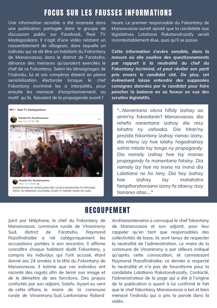 EisaMadagascar's tweet photo. 🗞️📢 La 3ème édition de MASO MIJERY - AKON'NY FIFIDIANANA SOLOMBAVAMBAHOAKA est disponible ! Créé par EISA Madagascar avec CID et Ilontsera, ce bulletin lutte contre la désinformation électorale. 🗳️🌟 Soutenu par l'USAID dans le cadre de Ndao Hifidy, 29 mai 2024. 🔍 #EISA https://t.co/YJcfIVuS87