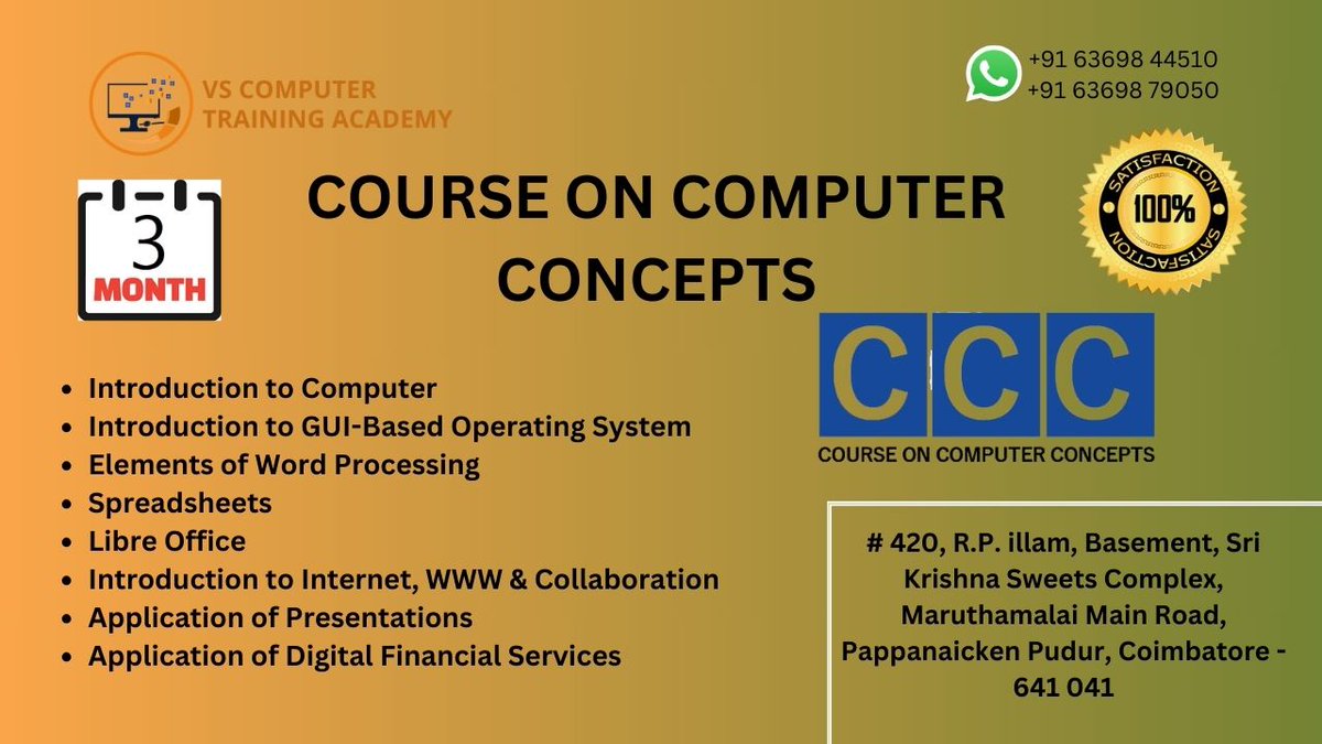 VScomputertring's tweet image. #VSTRAINING
#VSTRAININGACADEMYANDCERTIFICATION
#courseoncomputerconcepts
#introductiontoGUIbasedoperatingsystem
#elementsofwordprocessing
#libreoffice
#introductiontointernetwwwandcollaboration
#BESTTRAININGINCOIMBATORE
#COMPUTERTRAININGFORSCHOOLSTUDENTS
#PNPUDUR
#COIMBATORE