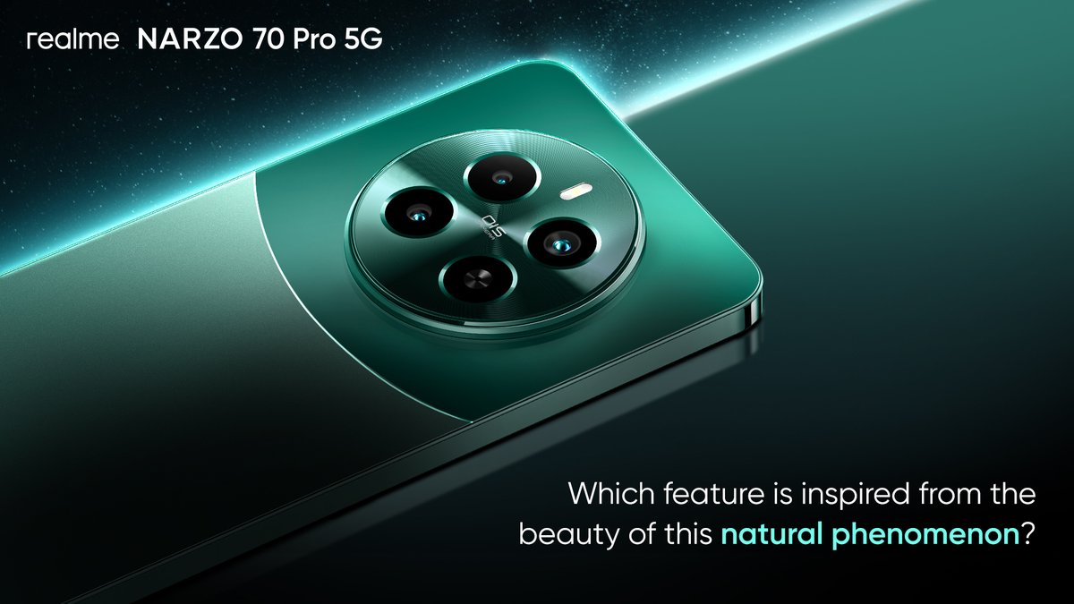 realmenarzoIN's tweet image. #ContestAlert

Can you guess which feature of the #realmeNARZO70Pro5G draws its inspiration from nature's beauty?

Hint: It's a place where the sky and the land meet!

Share your answers with us in the comments below and stand a chance to Win* #realmeGoodies

*T&amp;amp;C: