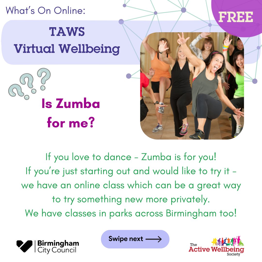 💃 Join our FREE #Zumba class every Thursday evening online. 😁 It's a great way to get active with a brilliant instructor who comes straight to you, wherever you are! 📲 For more info and how to join sign up for our #VirtualCommunity newsletter: bit.ly/3HqiOUi