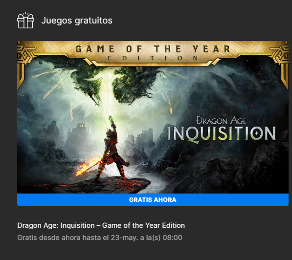 Duxativas's tweet photo. Dragon Age inquisition GRATIS en Epic. https://t.co/UUX7vV9o35
