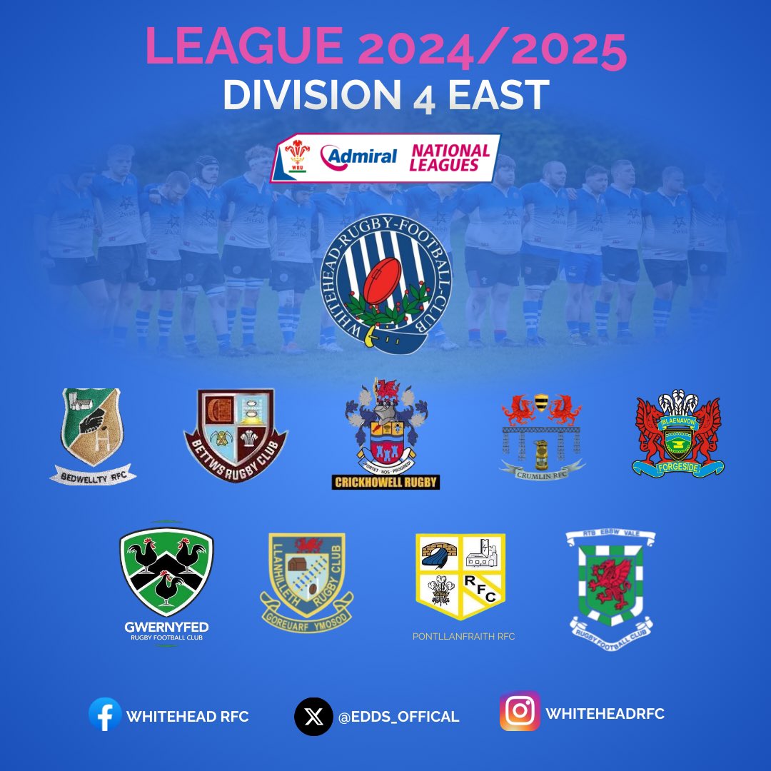 🔵 LEAGUE 2024/25 SEASON 🔵 These are the clubs that we will be playing in League 4 East next year! Follow our socials for news about pre-season! If you want to get involved with the Edds ahead of next season, feel free to drop us a message on socials! 🔵🏉