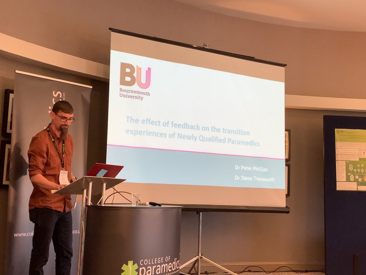 Paramedic Science lecturer @pete_phil85 presenting his research on how feedback can affect NQP’s experiences of transitioning into practice at the @ParamedicsUK national research conference #buproud