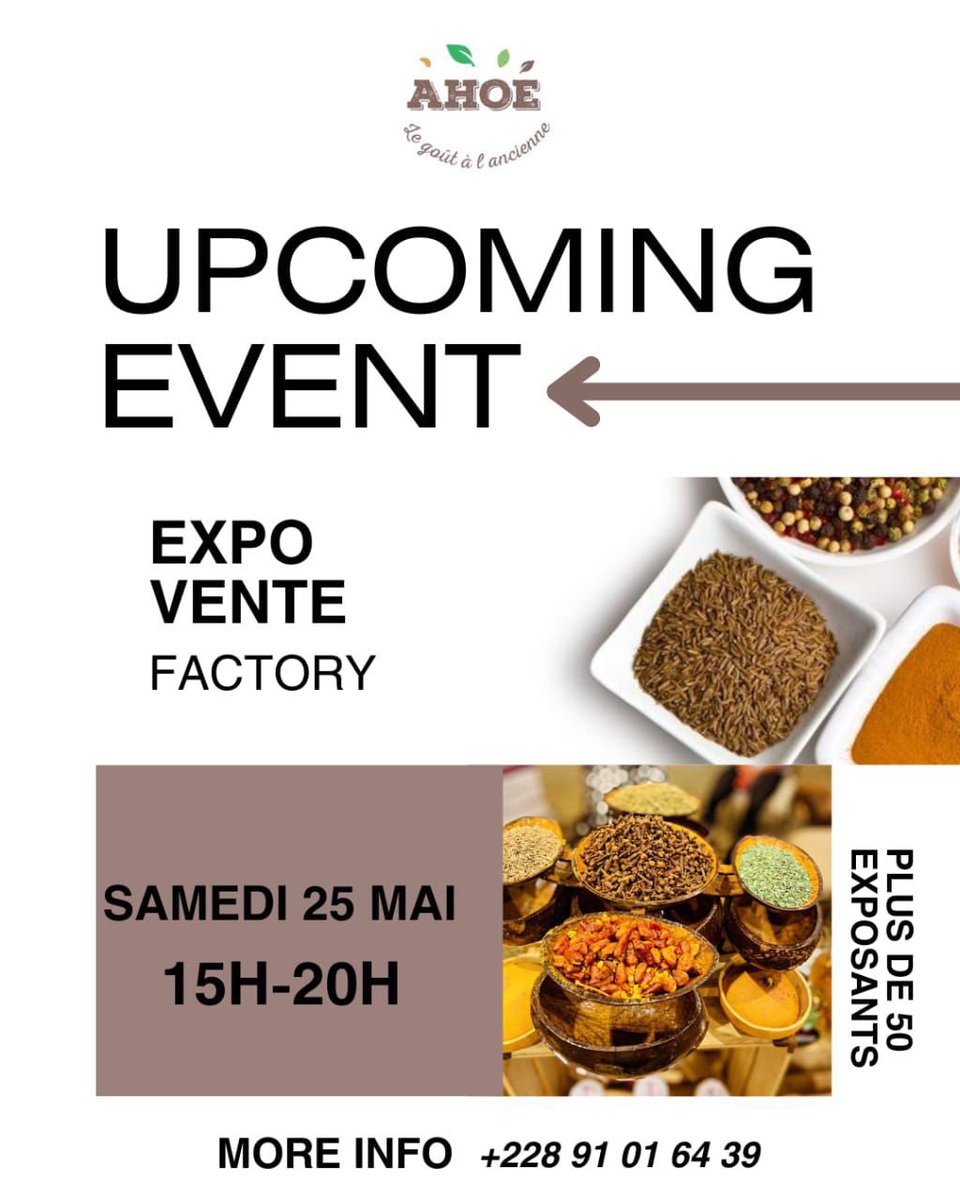 d_ahoe's tweet photo. La Team Ahoé est ravie de vous convier à l'exposition-vente qui célèbre les artisans locaux. 🇹🇬

Rejoignez-nous ce samedi 25 Mai, de 15h à 20h, au restaurant Factory. ✨

Nous avons hâte de vous accueillir. 🫶🏾

🔜 Rendez-vous ce samedi au Factory 💯

#lescondimentsdahoe #Events https://t.co/8lVFmhonST