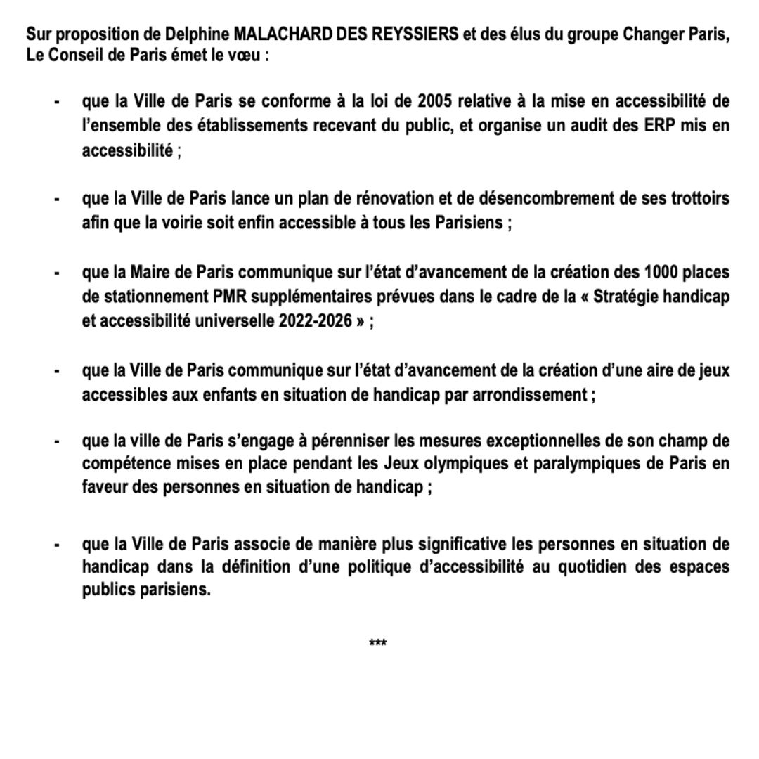 ➡️Améliorer l'accessibilité à Paris pour les personnes à mobilité réduite doit être un combat transpartisan!

🔴Mais, la majorité d'#AnneHidalgo préfère céder au sectarisme en rejetant notre vœu & nos propositions👇 plutôt que de penser à l'intérêt des Parisiens. #ConseildeParis