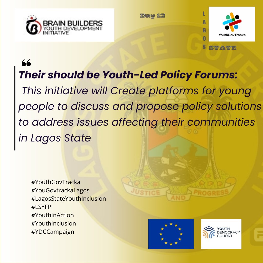 #YouthGovTracka
#YouGovtrackaLagos #LagosStateYouthInclusion #LSYFP
#YouthInAction
#YouthInclusion
#YDCCampaign