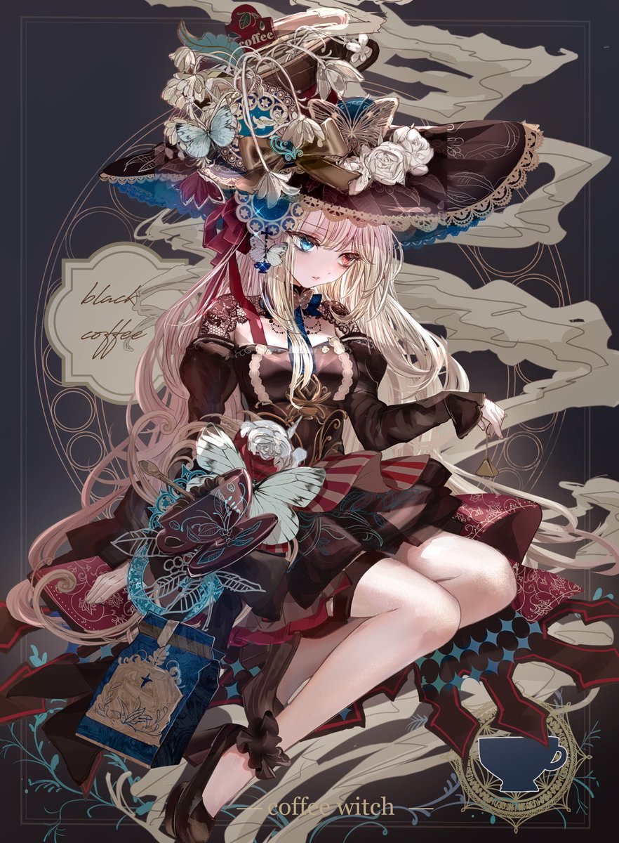 ブラックコーヒー魔女☕black coffee witch
アールデコ＆アール・ヌーヴォー風、
ゴシック魔女のファッションイラストです。