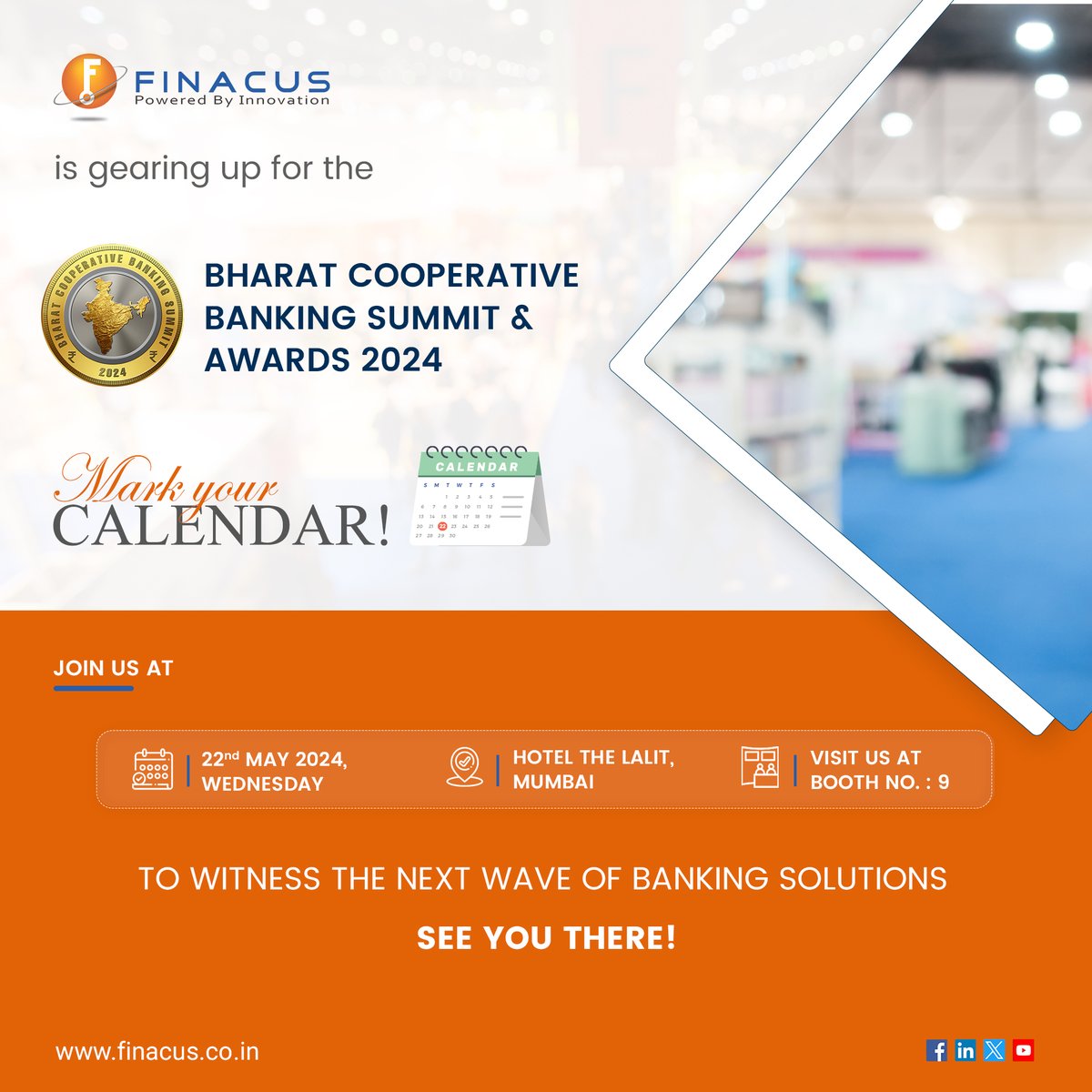 FinacusTech's tweet image. We are thrilled to share that @FinacusTech will be at the Bharat Cooperative Banking Summit &amp;amp; Awards 2024 on 22nd May at Hotel The Lalit, Mumbai!💯

Join us at booth no. 9 for an insightful event where we will showcase our innovative #BankingSolutions✨

#Banks #Fintech #Finacus