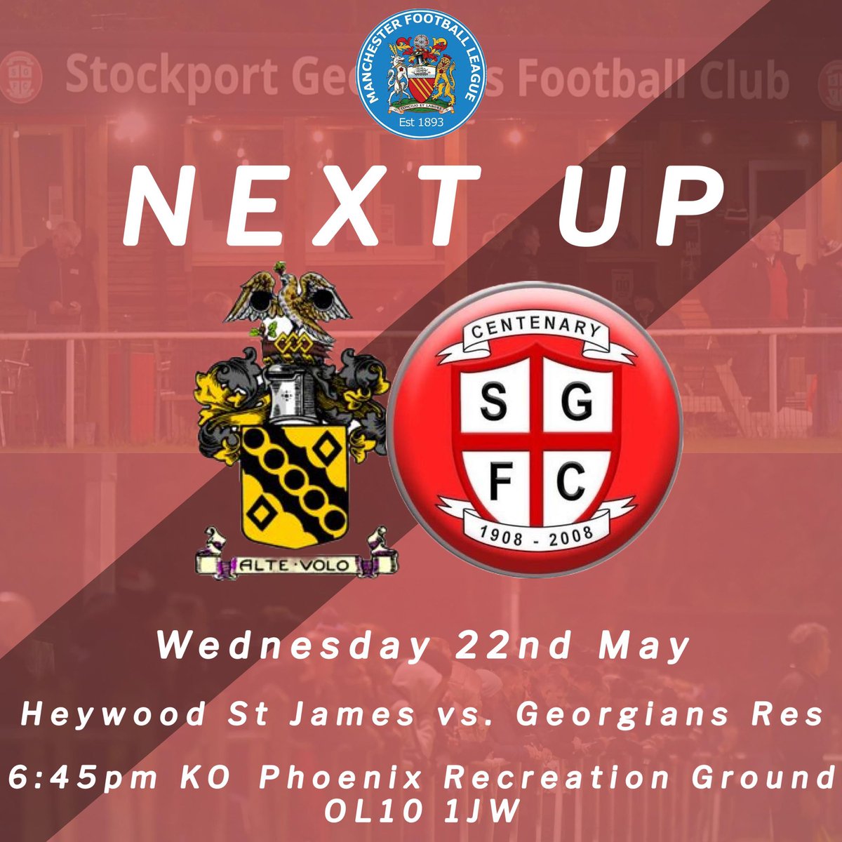𝗧𝗢𝗠𝗢𝗥𝗥𝗢𝗪

Our season comes to a close with our final game away at <a href="/HeywoodStJames/">Heywood St James AFC</a> in which we look for another 3 points.

🆚<a href="/HeywoodStJames/">Heywood St James AFC</a>
🏟️Phoenix Recreational Ground, Heywood, OL10 1JW
⏰18:45
🏆Manchester League Division One
🔴⚫️