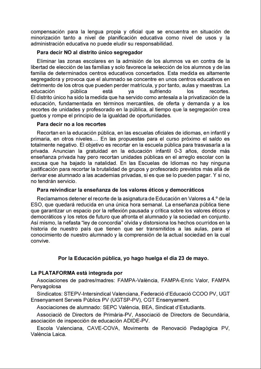 #23m tienes algo q decir, concentraciones:
12 h.- DT. Educativa, C/Carratalá, 47
18 h.- Escaleras IES Jorge Juan Alicante

...PORQUE SI NO ACUDIMOS NOSOTROS PARA DEFENDER NUESTRO COLEGIO... ¿QUIÉN ESPERAS QUE LO HAGA POR TÍ?...
#PlataformaDefensadelEnsenyamentPúblicAlacant