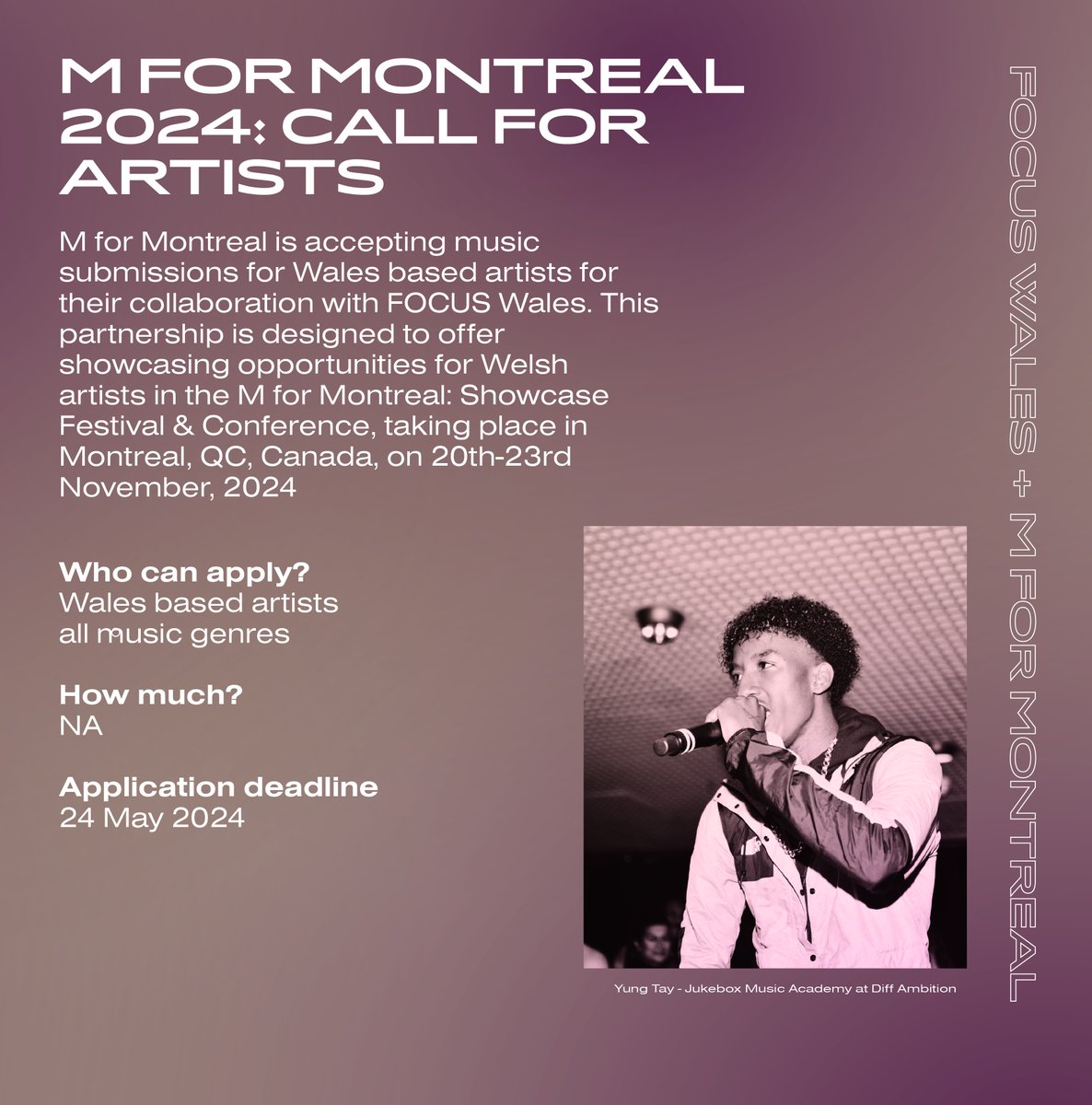 Calling all music artists! M for Montreal is partnering up with FOCUS WALES to bring Welsh musicians to their showcase festival @mformontreal @FocusWales Apply now to join docs.google.com/forms/d/e/1FAI…