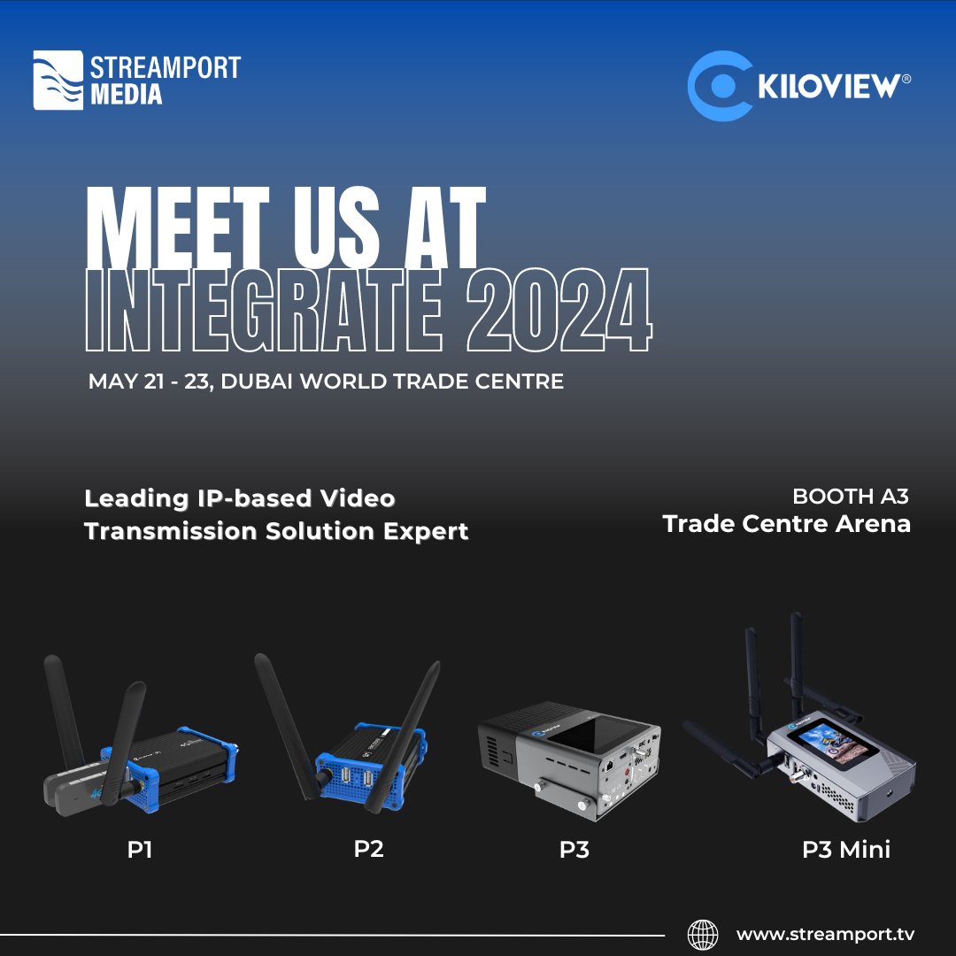 Join Us at Integrate Middle East 2024!
Visit Booth A3 at the Dubai World Trade Centre from May 21-23, 2024, to discover the latest in outdoor streaming technology with the <a href="/kiloview/">Kiloview Electronics</a> Kiloview P1, P2, P3, and P3 Mini Wireless Bonding Encoders!
See you at Booth A3! 🚀
#IntegrateME