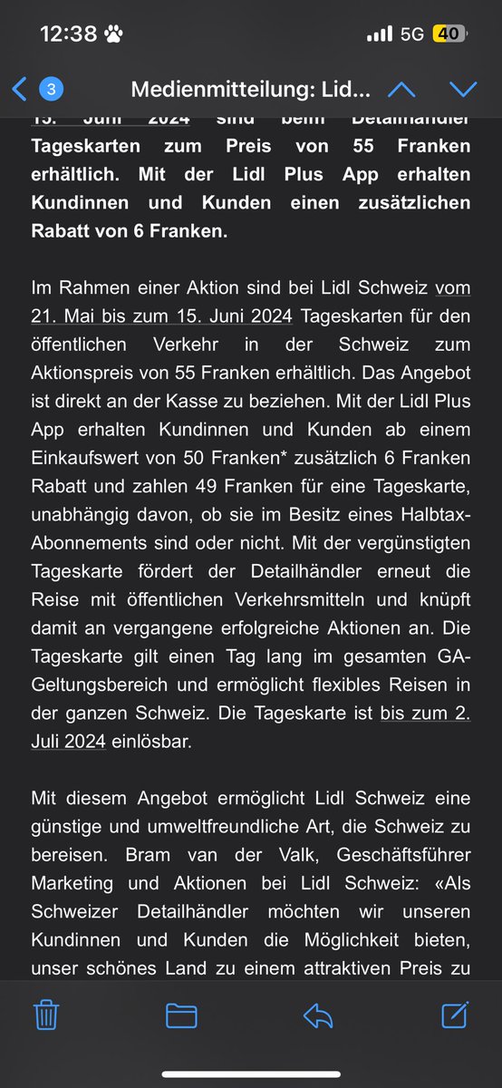 Coole Aktion von <a href="/lidl/">Lidl in Deutschland</a> 
Könnte man meinen?  Doch A: gibt  im Moment nicht.
B: man wird falsch Informiert und fast bloßgestellt an einer Kasse. 
Schlecht. 

Gut, beim Kundenservice waren Sie nett. Gebe noch eine Chance 

Ich schaue morgen noch mal.