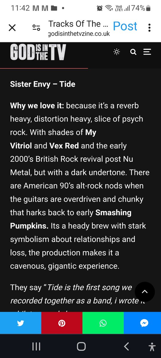billSoundVision's tweet image. Thanks Jim Auton @godisinthetv for featuring @SisterEnvyBand 's new single 'Tide' in their #tracksoftheweek  "a heady brew with stark symbolism about relationships and loss, the production makes it a cavenous, gigantic experience." @SnowdoniaRec spotify.link/WdJoYB9fMJb