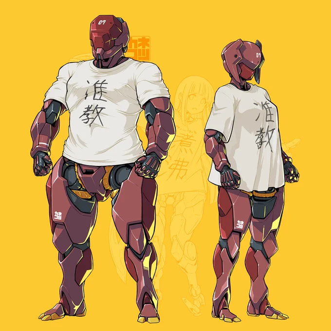 現在3体までデザインしたダサTサイボーグを仮にガチャで引けるキャラとするならこれはプレイヤー相当のダサTサイボーグ2種いつもの手癖サイボーグになってる、首から上に生体部分がなく頭と四肢の質感が同じせいで"Tシャツしか着てない感"が強い、あと普通に戦闘力高そう 