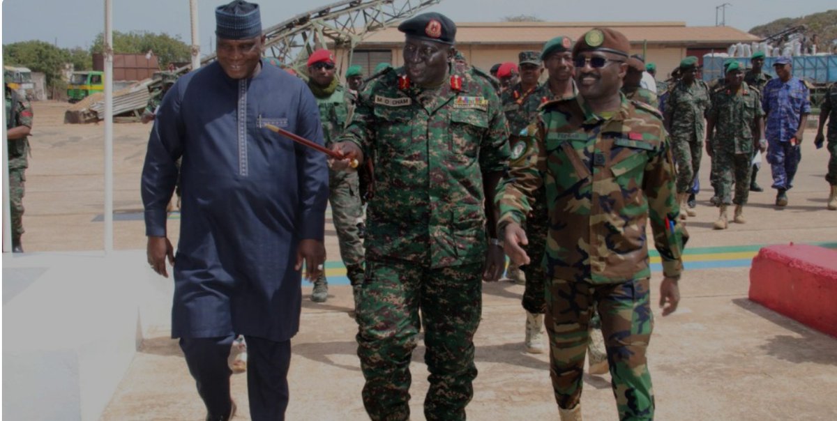 ADFmagazine's tweet photo. #Gambia Armed Forces #GAF Lieutenant General Mamat O Cham, leads a high-powered delegation for familiarization visit to the #Ghana Contingent serving in #ECOMIG - https://t.co/ibKdWcnQtT https://t.co/Fgeuj2TgaG