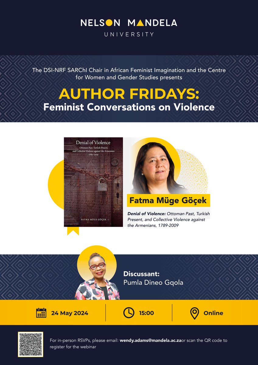 🚨Please take note of the following: Our Author Fridays: Feminist Conversations on Violence with Prof Fatma Müge Göçek and Prof Pumla Dineo Gqola, has unfortunately been postponed until further notice. We will keep in touch regarding our future events.