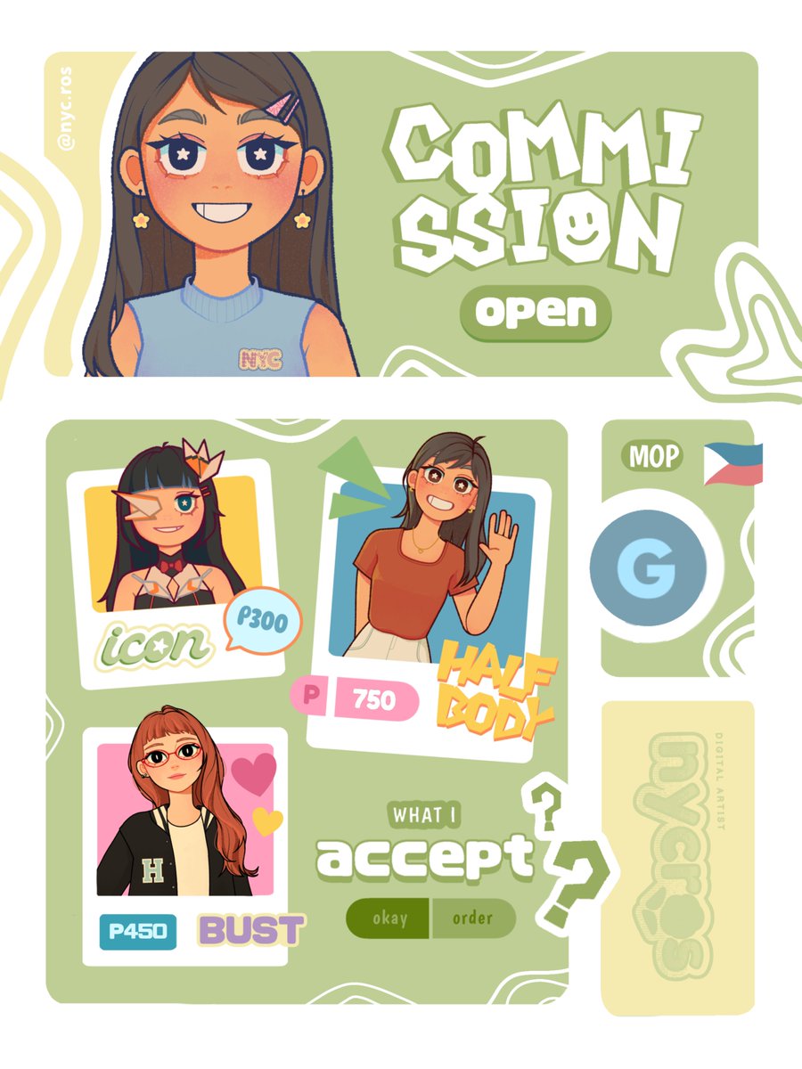 MY COMMISSIONS ARE OPEN! 

Send me a message if you’re interested. Slots are limited each week, so don't miss out!

FB: nyc.ros
IG: nyc.ros