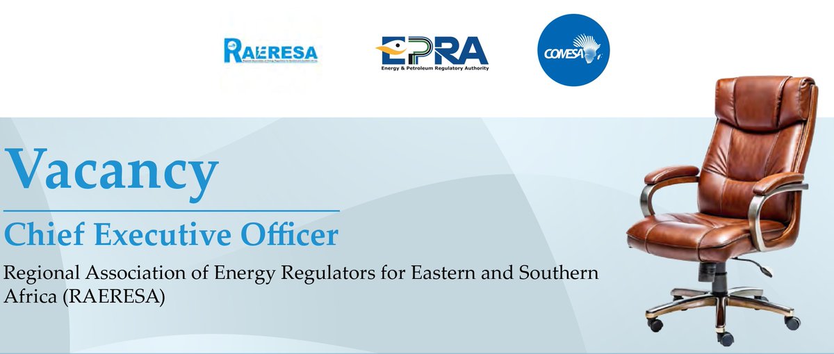 The Regional Association of Energy Regulators for Eastern and Southern Africa (RAERESA) is a specialized agency of @comesa_lusaka (COMESA) and is the energy regulatory arm of fourteen (14) countries in the COMESA region. Consequently, RAERESA is seeking to recruit a Chief