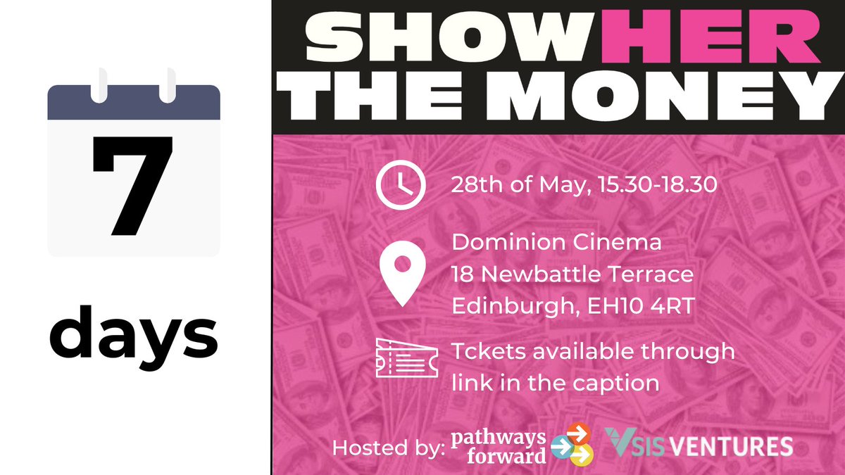 Pathways Forward (@pathwaysscot) on Twitter photo Only 7 days until we bring Show Her the Money to Scotland with <a href="/sis_ventures/">SIS Ventures</a>!
We’re looking forward to bringing this insightful documentary to Scotland and hosting a dynamic panel discussion afterwards.
Tickets are here: lnkd.in/gVGgpzfz. Only 7 days until we bring Show Her the Money to Scotland with <a href="/sis_ventures/">SIS Ventures</a>!
We’re looking forward to bringing this insightful documentary to Scotland and hosting a dynamic panel discussion afterwards.
Tickets are here: lnkd.in/gVGgpzfz.