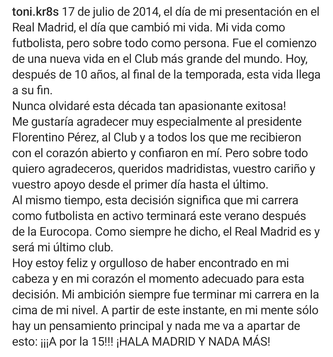AdriRM33's tweet photo. 🚨 TONI KROOS anuncia su retirada y dejará el Real Madrid a final de la temporada.

Estoy hundido. 💔 https://t.co/krBqDz7xHK
