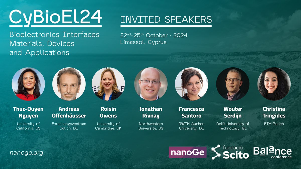 💥Last days to submit an oral abstract! ❇️Join Bioelectroncs Interfaces #CyBioEl24 @nanoGe_Conf to discuss optimization of material properties and device design for high-performance signal transduction 📍Limassol,Cyprus 🗓️22-25 October 2024 ➡️Send here: nanoge.org/CyBioEl/home