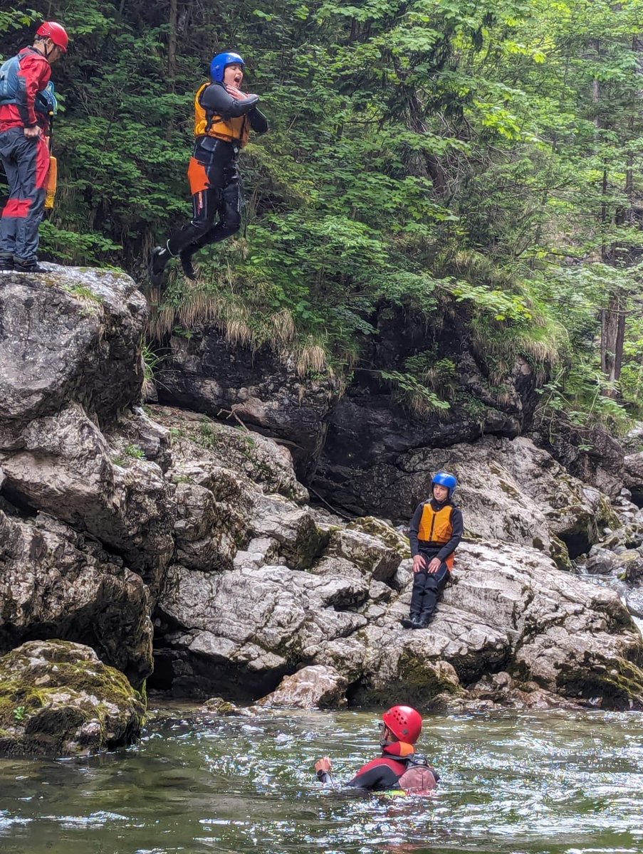 Yr9 Austria: 1 of the groups having fun on their canyoning session this morning.