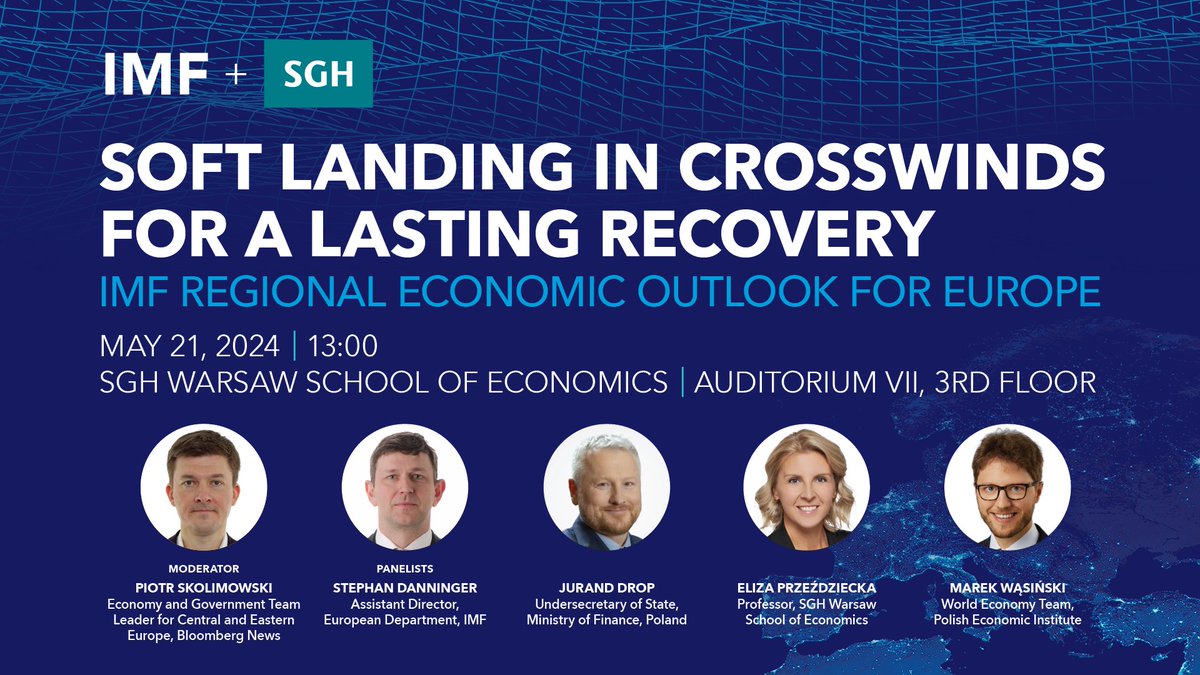 About to start our seminar at @SGHWarsaw. We’ll have presentations from @IMFNews’s Stephan Danninger and @PIE_NET_PL’s Marek Wąsiński, followed by a panel discussion with @MF_GOV_PL’s Jurand Drop and SGH’s Eliza Przeździecka. You can watch it live here: shorturl.at/VqleK