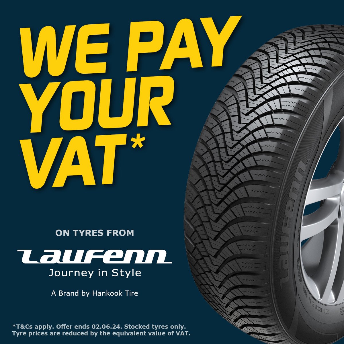 It's back! We Pay Your VAT on all stocked Laufenn tyres for a limited time only! 🚘

Visit your local branch today: fast-fit.co.uk/branch-finder/
T&amp;Cs apply, offer ends 02.06.24.