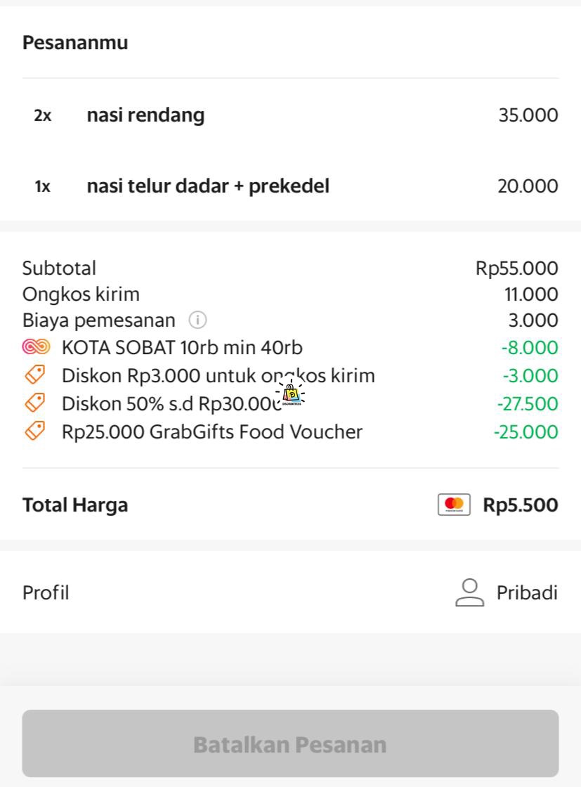 Curhat diskon 70% 40k ku dah limit ges karna 1 akun bisa 5 kali pake per kode diskon doang🥲 jadi gpp deh pake diskon 50% 30k combo grabgift beli pas flashsale lazada😁