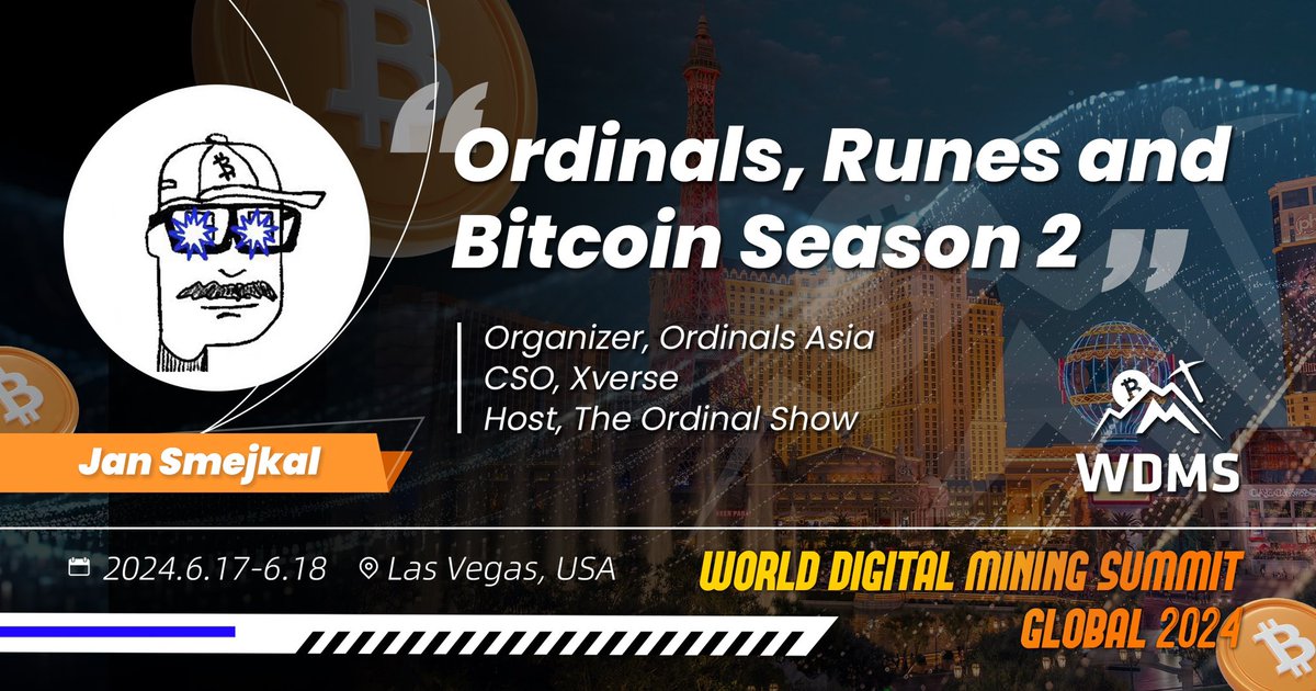 Excited to have @nonfungible_jan — Organizer of @Ordinals_Asia , CSO of @XverseApp and Host of @TheOrdinalShow join us on the #WDMS2024 stage❗️He will be talking about #ordinals, #runes and #bitcoin, can’t wait 👏👏 Get your tickets: bitmain.com/wdms