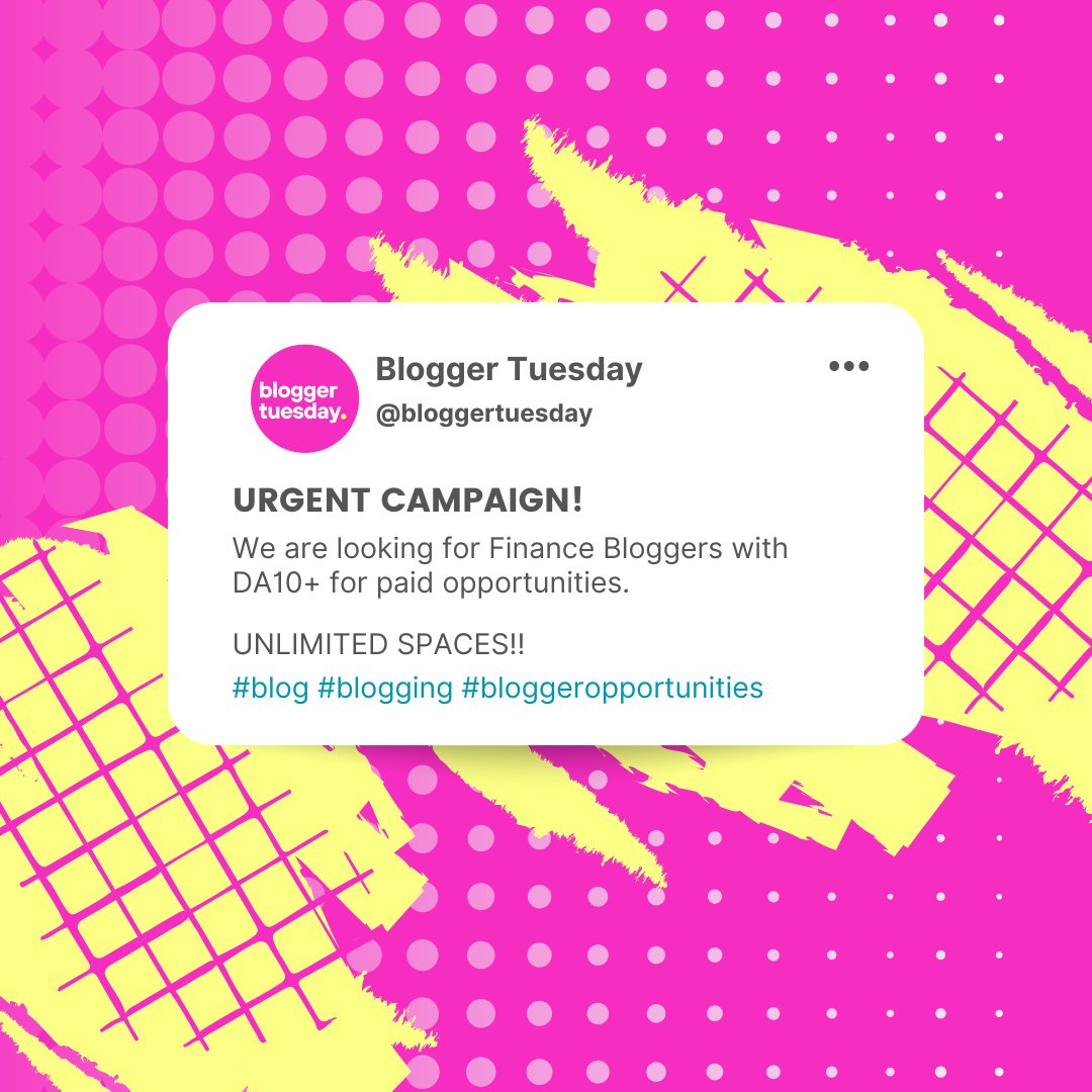 BloggerTuesday's tweet image. 🥁Calling All Bloggers!!! 📢📢

We have unlimited positions available for bloggers within the Finance niche! 🎉

🔥Drop your links below if you think you fit this category 👇

#blog #blogging #blogger #finance #financeblogger
#moneyblog #financeblog