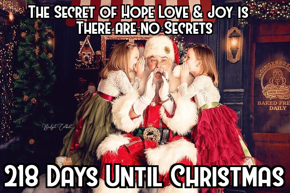 Happy Tuesday Everyone! The secret to sharing Hope, Love and Joy is there is no secret. Have a blessed day and be a blessing! 

#christmascountdown #christmas #countdowntochristmas #HopeLoveJoy #blessing #blessed #tuesday #believe #share #eastcoastsanta