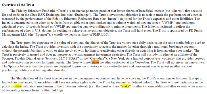 【Fidelity Submits Updated Version of Its Spot Ethereum ETF S-1 Filing】 According to market news, @Fidelity submitted an updated version of its spot Ethereum ETF S-1 application. It stated that the trust fund's Ethereum 'will not stake.'